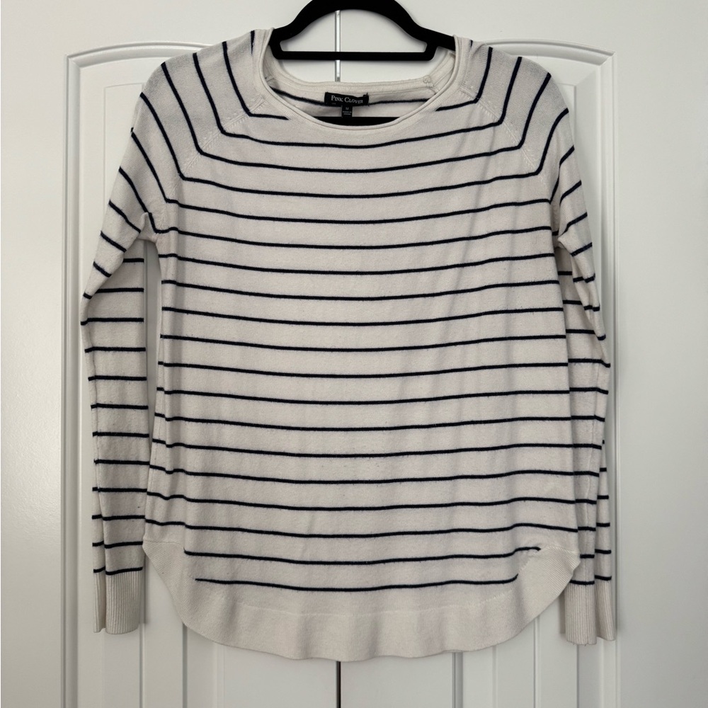 Pink Clover White and Navy Striped Sweater